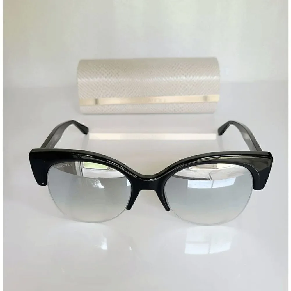 JIMMY CHOO Women's Oval 56mm Priya/S Black Glitter Sunglasses NEW WITH CASE $425